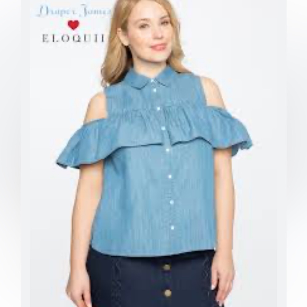 Draper James X Eloquii Chambray Button Front Top